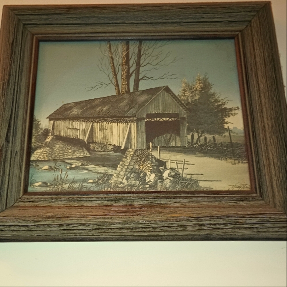 Rustic Framed Covered Bridge Art